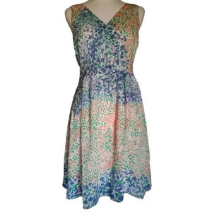 Boden Abstract Animal Print Floral Fit & Flare Silk Dress Midi Length Size 4P